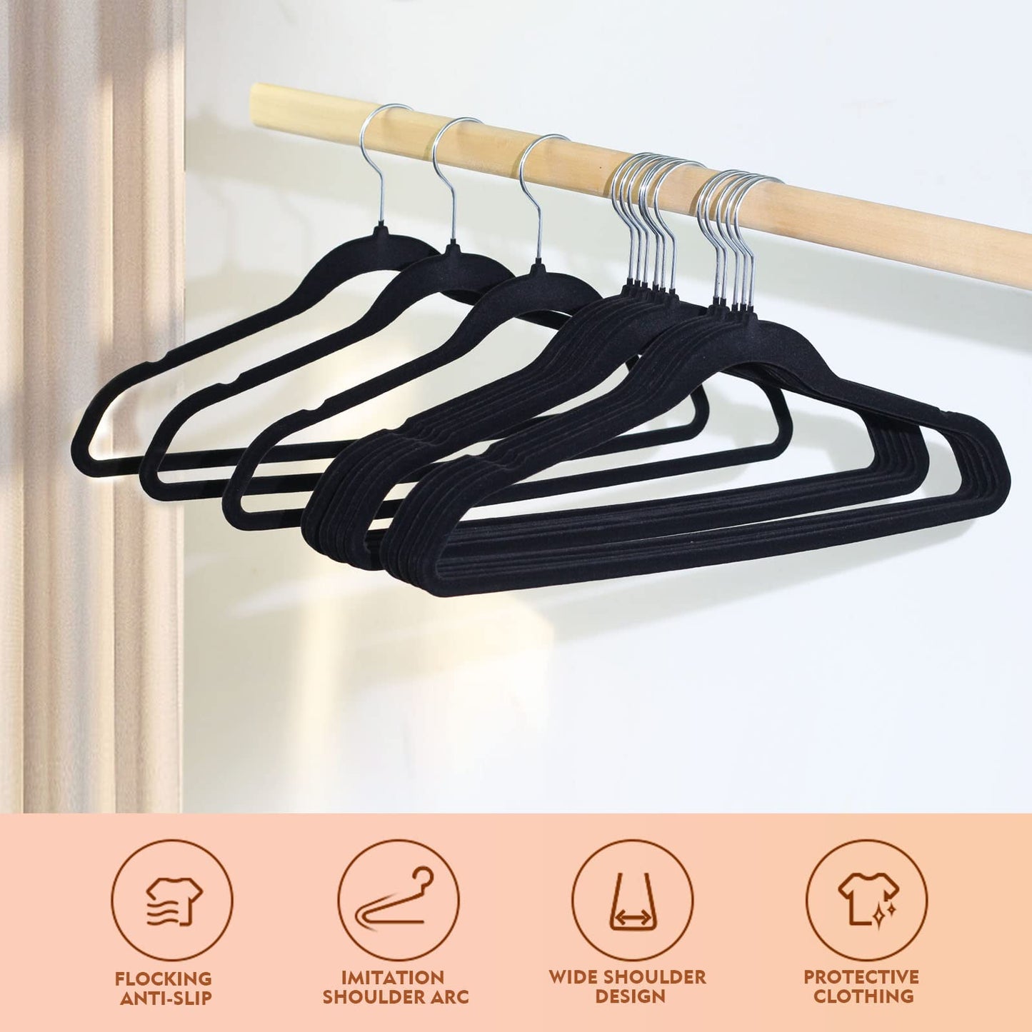 SKY-TOUCH Velvet Hangers 20 Pack - Non-Slip Premium Hangers for Clothes, Felt heavy Duty Coat Hangers with 360° Swivel Hooks for Suits, Jackets, Trousers, Jeans,Black