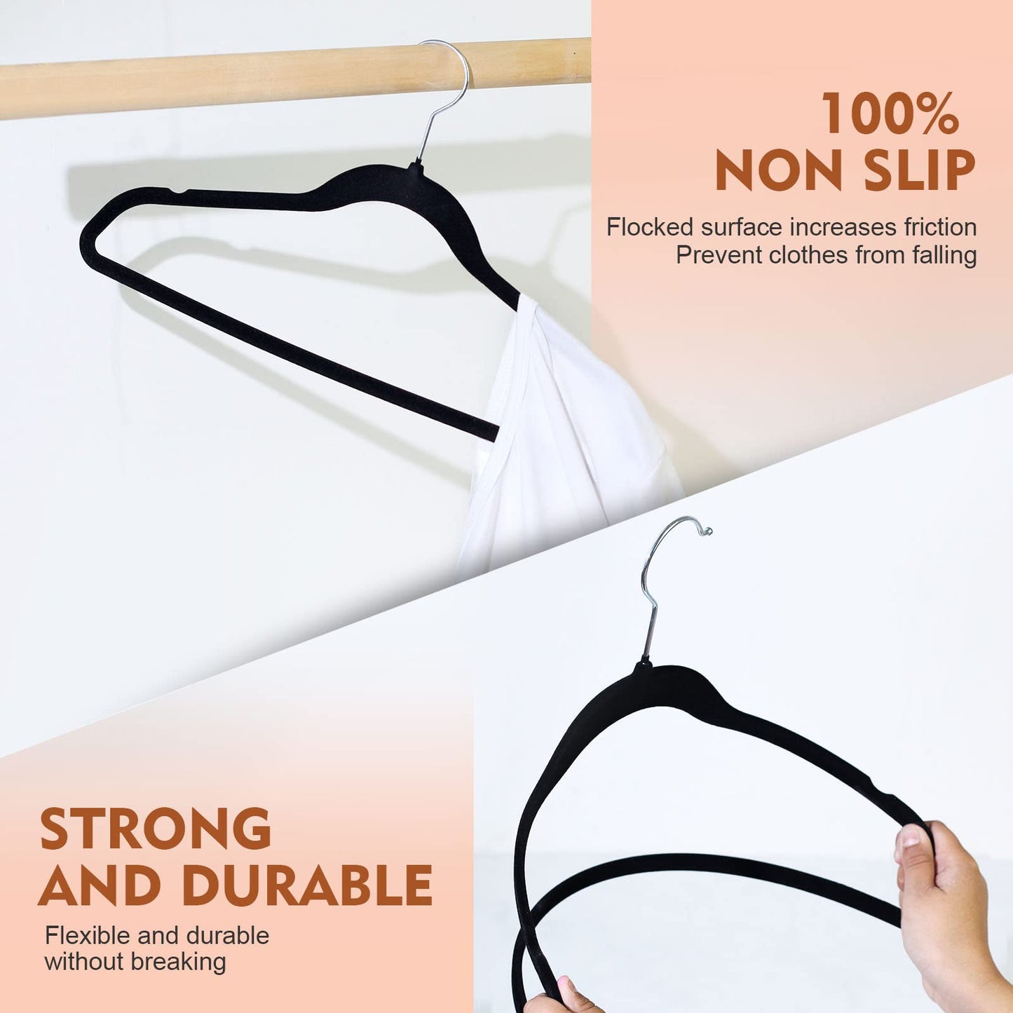 SKY-TOUCH Velvet Hangers 20 Pack - Non-Slip Premium Hangers for Clothes, Felt heavy Duty Coat Hangers with 360° Swivel Hooks for Suits, Jackets, Trousers, Jeans,Black