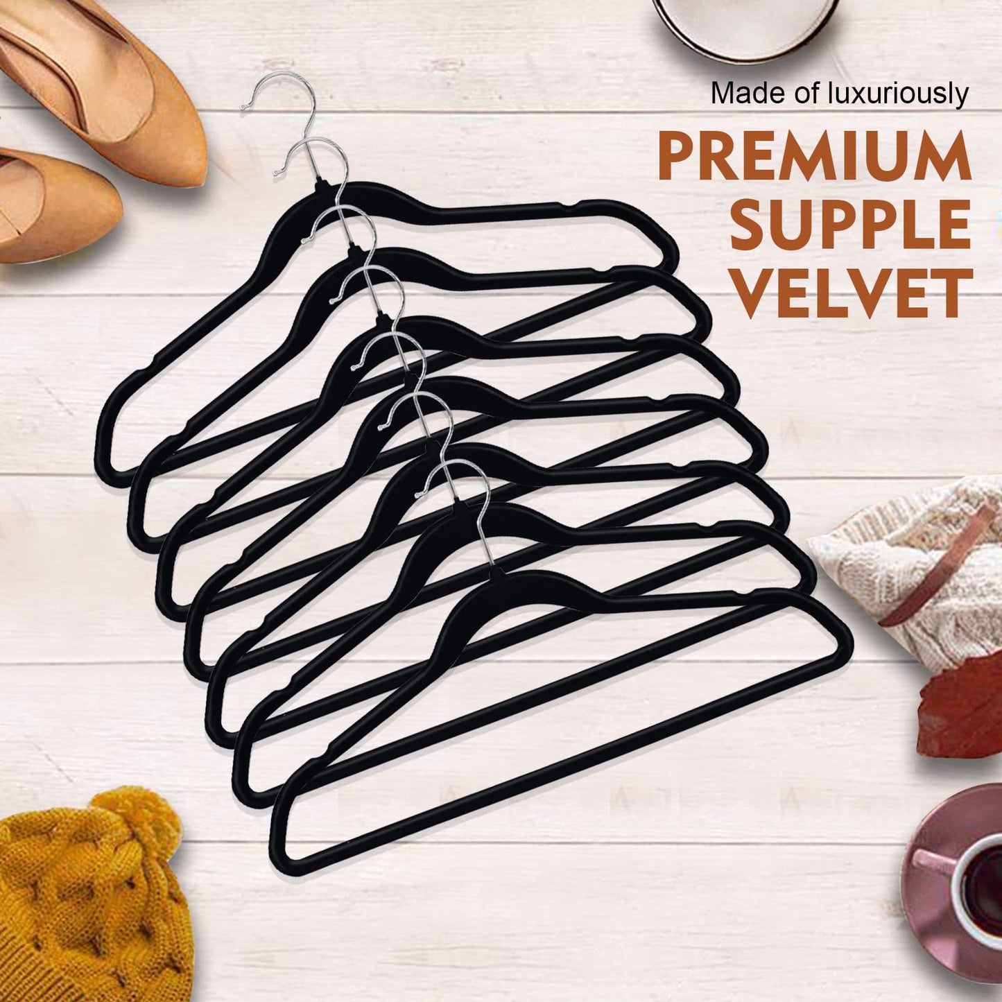 SKY-TOUCH Velvet Hangers 20 Pack - Non-Slip Premium Hangers for Clothes, Felt heavy Duty Coat Hangers with 360° Swivel Hooks for Suits, Jackets, Trousers, Jeans,Black