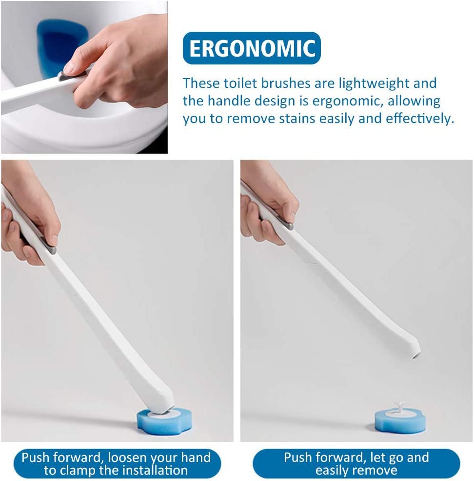 SKY-TOUCH Toilet Cleaning Brush with Holder, 8-Piece Set of Disposable Refill Heads for Easy Bathroom Cleaning