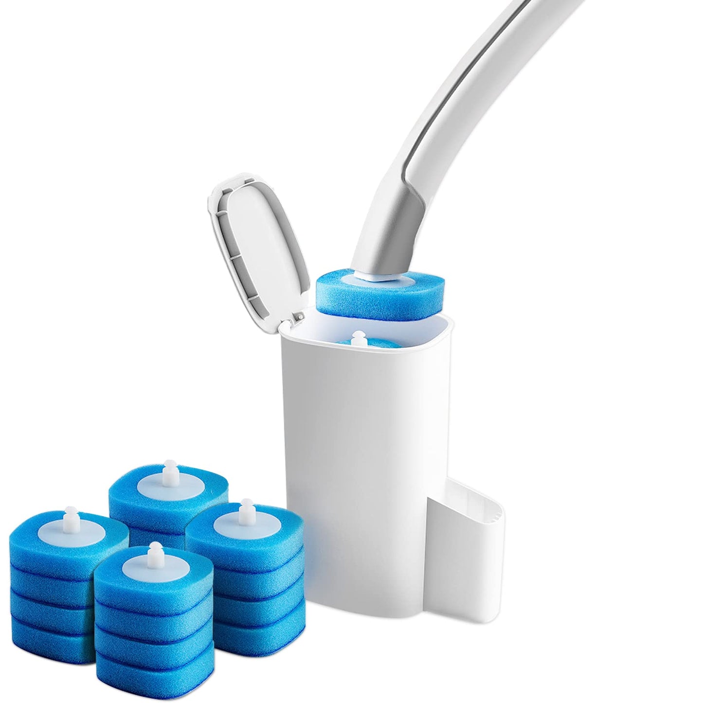 SKY-TOUCH Disposable Toilet Brush and Holder Bathroom Cleaner Kit with 16 Wand Replacement Heads - Disposable Touch Free & Hygienic Bathroom Accessory for Sparkling Toilet Bowl