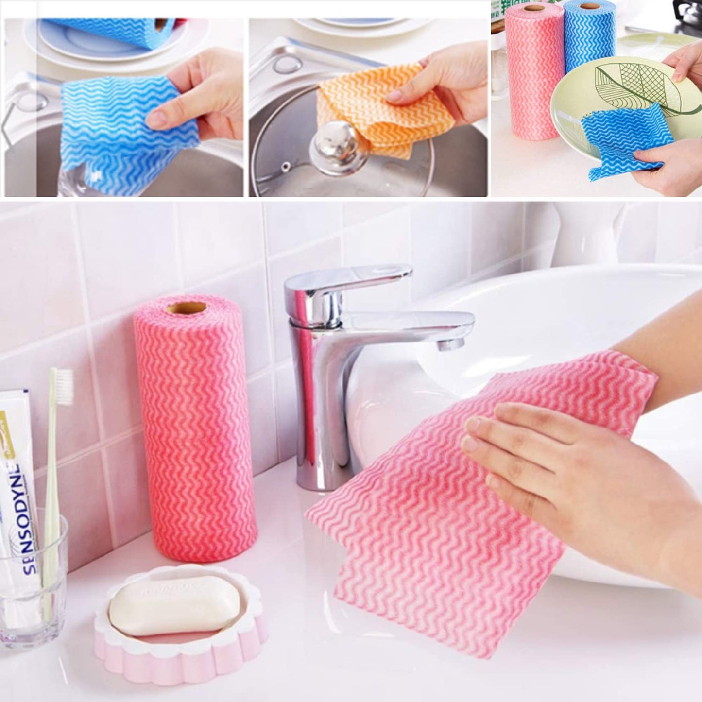 SKY-TOUCH 3 Rolls Reusable Cleaning Wipe Sheet, Multipurpose Towel Cleaning Cloth, Disposable, Non-Stick Wiping Rags, Household Paper Towels for Kitchen, House Cleaning Cloth Towel, 6974042151935