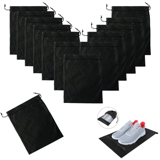 SKY-TOUCH 12 Pieces Waterproof Shoe Storage Bags, Non-Woven Fabric with Drawstring and Transparent Window for Travel, Gym and Sports Shoe Storage Bag Organizer for Men and Women,Black