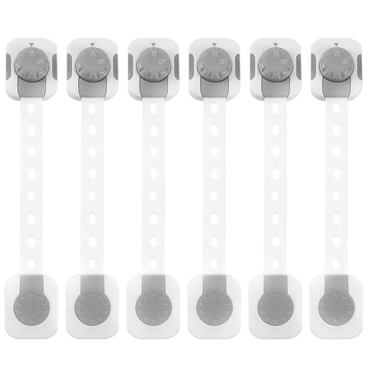 SKY-TOUCH Child Safety Strap Locks, Baby Safety Locks, Multi-Functional Adjustable Double Button Baby Anti-Clip Latch System for Drawers, Fridge, Closet Doors Etc, Easy Installation (Pack Of 6)
