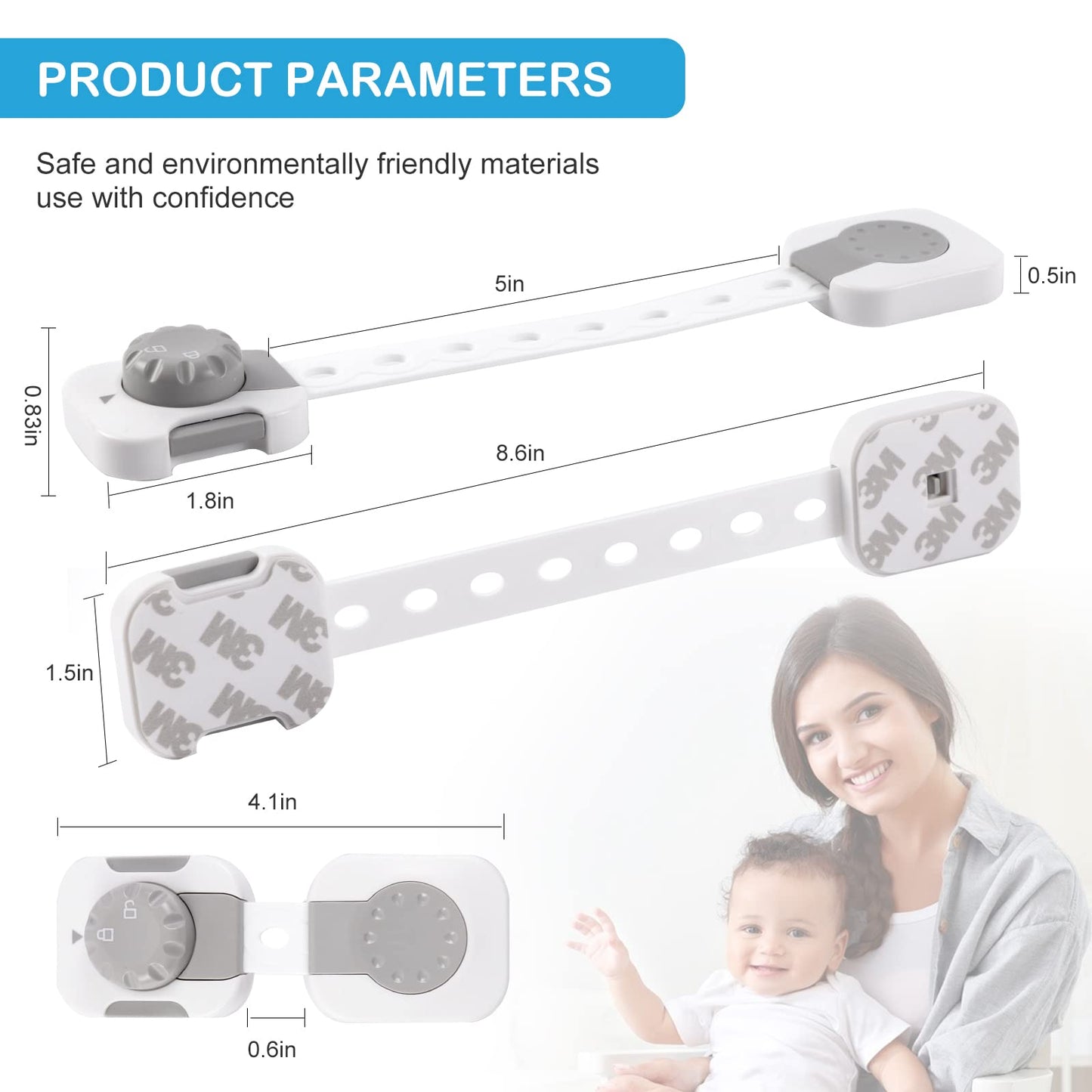 SKY-TOUCH Child Safety Strap Locks, Baby Safety Locks, Multi-Functional Adjustable Double Button Baby Anti-Clip Latch System for Drawers, Fridge, Closet Doors Etc, Easy Installation (Pack Of 6)