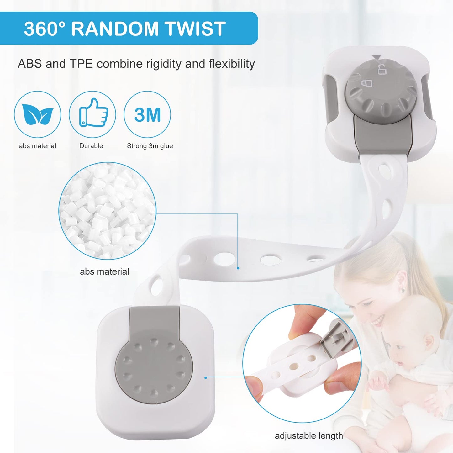 SKY-TOUCH Child Safety Strap Locks, Baby Safety Locks, Multi-Functional Adjustable Double Button Baby Anti-Clip Latch System for Drawers, Fridge, Closet Doors Etc, Easy Installation (Pack Of 6)