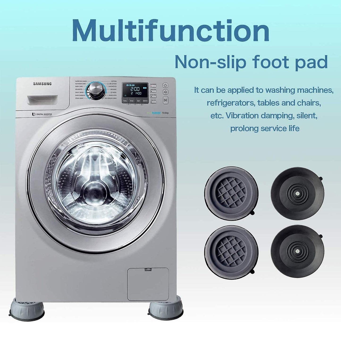 Sky-Touch 4Pcs Anti Vibration Pads For Washer Dryer Shock And Noise Cancellation, Washing Machine Stand To Prevent Shifting, Shaking Walking For Home, Gray