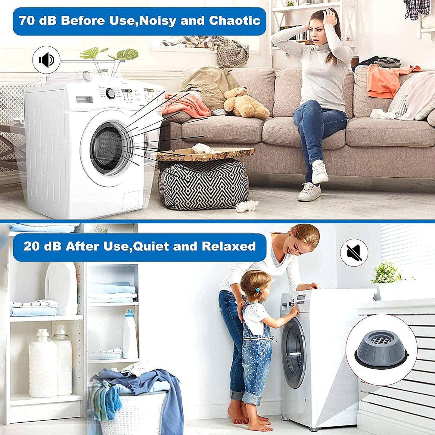 Sky-Touch 4Pcs Anti Vibration Pads For Washer Dryer Shock And Noise Cancellation, Washing Machine Stand To Prevent Shifting, Shaking Walking For Home, Gray