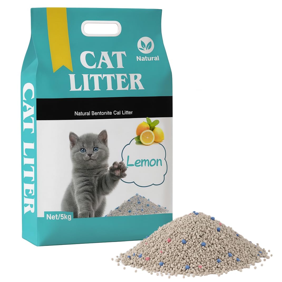 SKY-TOUCH Clumping Cat Litter, Bentonite Cat litter, Scented Litter, Litterfree Paws, Long-lasting Freshness, Antibacterial Protection, Safe for Pets and People (5kg Lemon)
