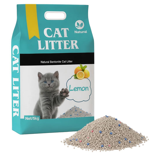 SKY-TOUCH Clumping Cat Litter, Bentonite Cat litter, Scented Litter, Litterfree Paws, Long-lasting Freshness, Antibacterial Protection, Safe for Pets and People (5kg Lemon)