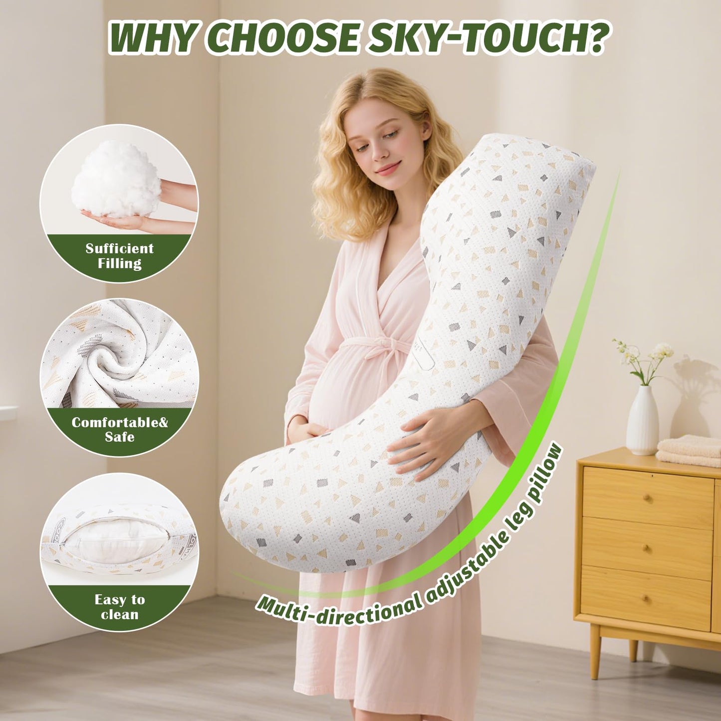 SKY-TOUCH Pregnancy Pillows for Sleeping, U Shaped Full Body Maternity Pillow with Removable Cover - Support for Back, Legs, Belly, HIPS for Pregnant Women, 126x63x15cm