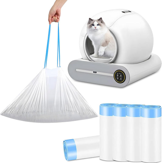 SKY-TOUCH 60 Count Self-cleaning Cat Litter Box Waste Bags, Extra-Thick Cat Waste Bags for Self-Cleaning Cat Litter Box, Drawstring Cat Litter Box Liners, 45x50cm, 4 Rolls