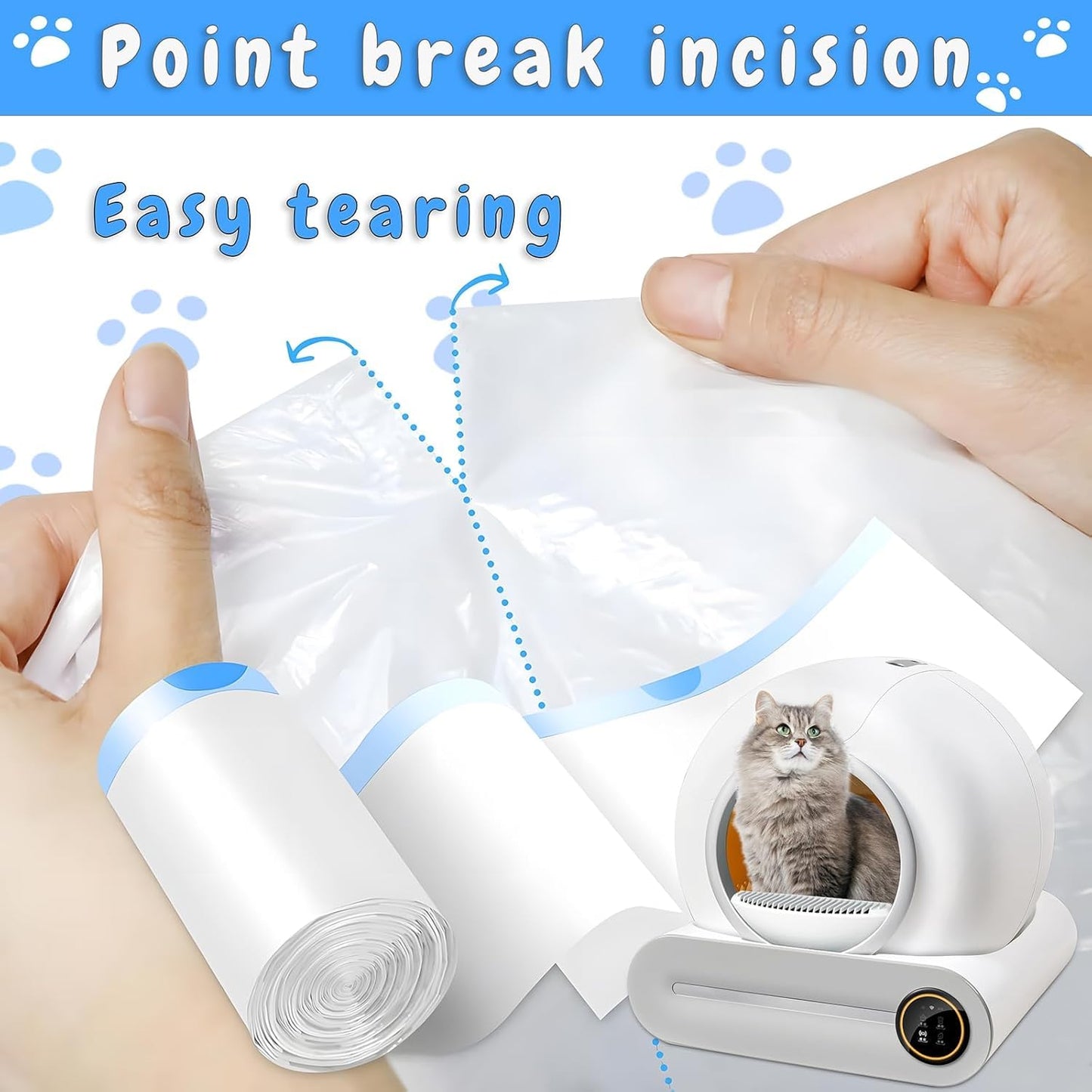 SKY-TOUCH 60 Count Self-cleaning Cat Litter Box Waste Bags, Extra-Thick Cat Waste Bags for Self-Cleaning Cat Litter Box, Drawstring Cat Litter Box Liners, 45x50cm, 4 Rolls
