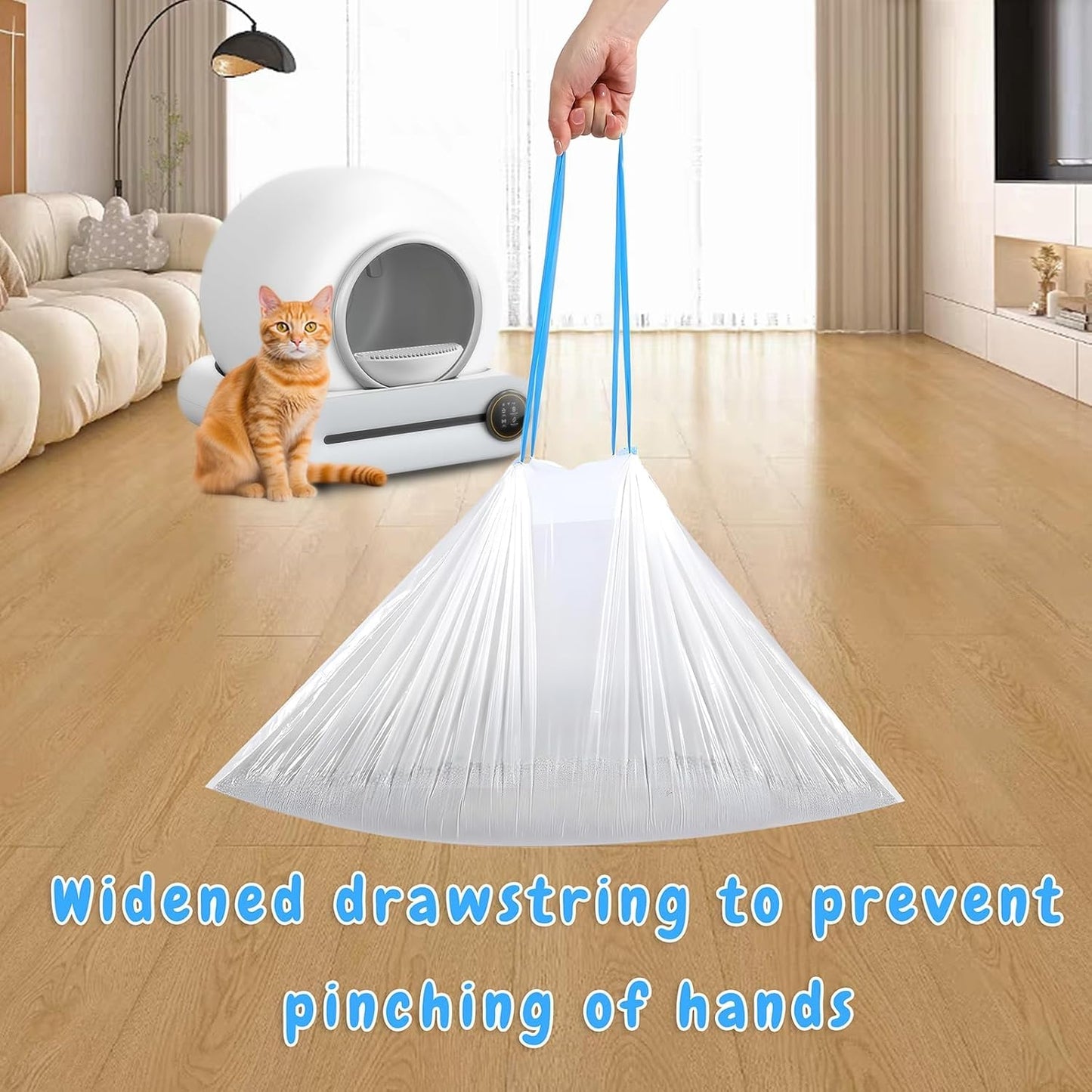 SKY-TOUCH 60 Count Self-cleaning Cat Litter Box Waste Bags, Extra-Thick Cat Waste Bags for Self-Cleaning Cat Litter Box, Drawstring Cat Litter Box Liners, 45x50cm, 4 Rolls