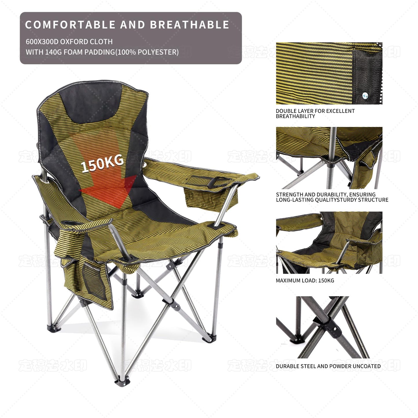 SKY-TOUCH Folding Camping Chairs with Cooler Bag,Portable Lawn Chair w/Cup Holder, Carry Bag, Portable Camping Chair Suitable for Heavy People,Perfect for Garden,Hiking,Picnics and Beach Trips,Forest