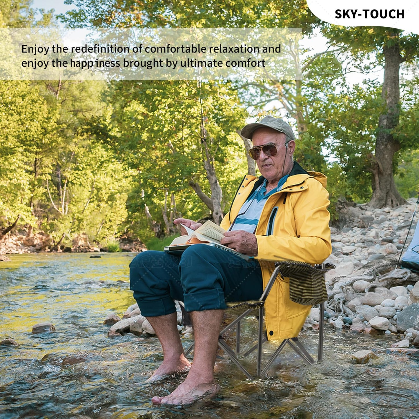 SKY-TOUCH Folding Camping Chairs with Cooler Bag,Portable Lawn Chair w/Cup Holder, Carry Bag, Portable Camping Chair Suitable for Heavy People,Perfect for Garden,Hiking,Picnics and Beach Trips,Forest