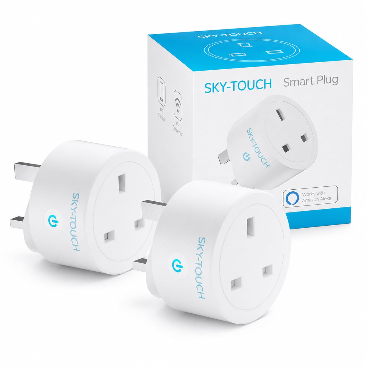 SKY-TOUCH 2 PACK WiFi Smart Plug, 16A Smart Outlet Plug Socket Compatible with Alexa, Smart Life APP Wireless Remote Control, with Remote Control & Voice Control, Timer Function, No Hub Required