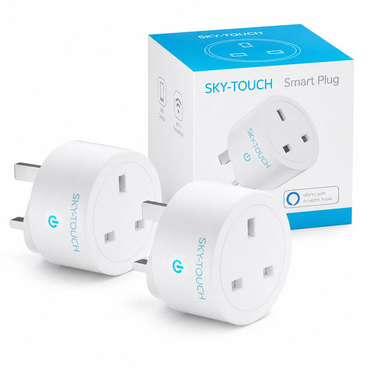 SKY-TOUCH 2 PACK WiFi Smart Plug, 16A Smart Outlet Plug Socket Compatible with Alexa, Smart Life APP Wireless Remote Control, with Remote Control & Voice Control, Timer Function, No Hub Required