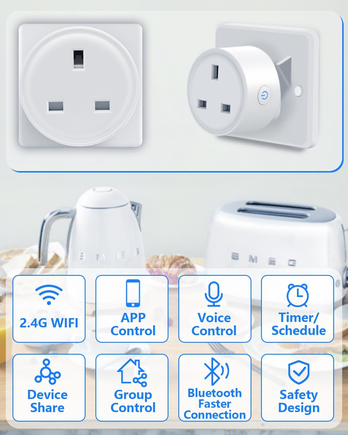 SKY-TOUCH 2 PACK WiFi Smart Plug, 16A Smart Outlet Plug Socket Compatible with Alexa, Smart Life APP Wireless Remote Control, with Remote Control & Voice Control, Timer Function, No Hub Required