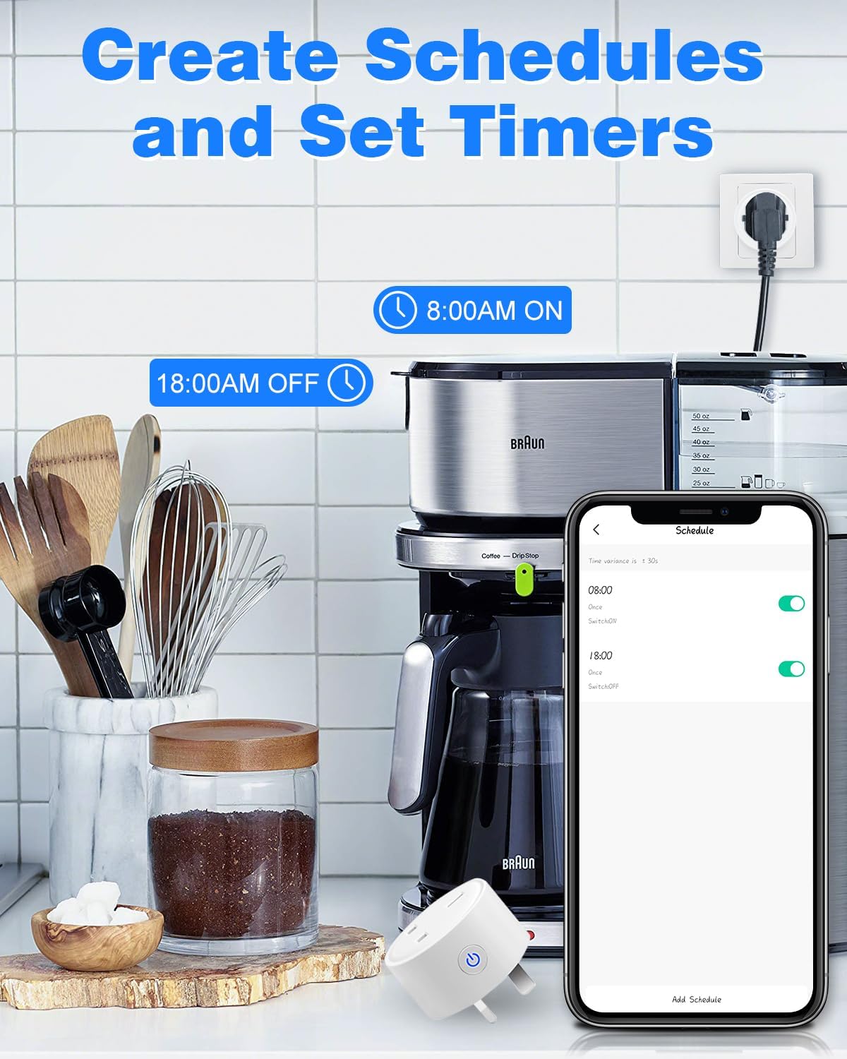 SKY-TOUCH 2 PACK WiFi Smart Plug, 16A Smart Outlet Plug Socket Compatible with Alexa, Smart Life APP Wireless Remote Control, with Remote Control & Voice Control, Timer Function, No Hub Required