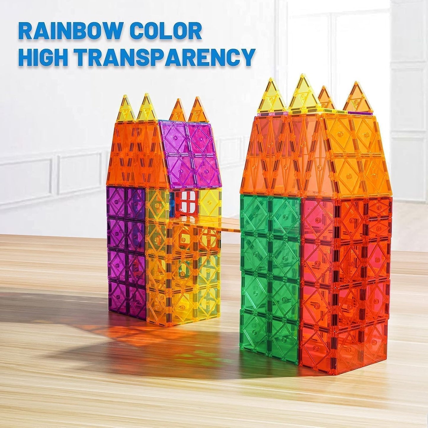 SKY-TOUCH 100PCS Magnetic Tiles, STEM Building Blocks Set, 3D Magnet Puzzles Stacking Blocks with 2 Cars, Sensory Stacking Magnetic Blocks Toys for 3+ Year Old Boys and Girls
