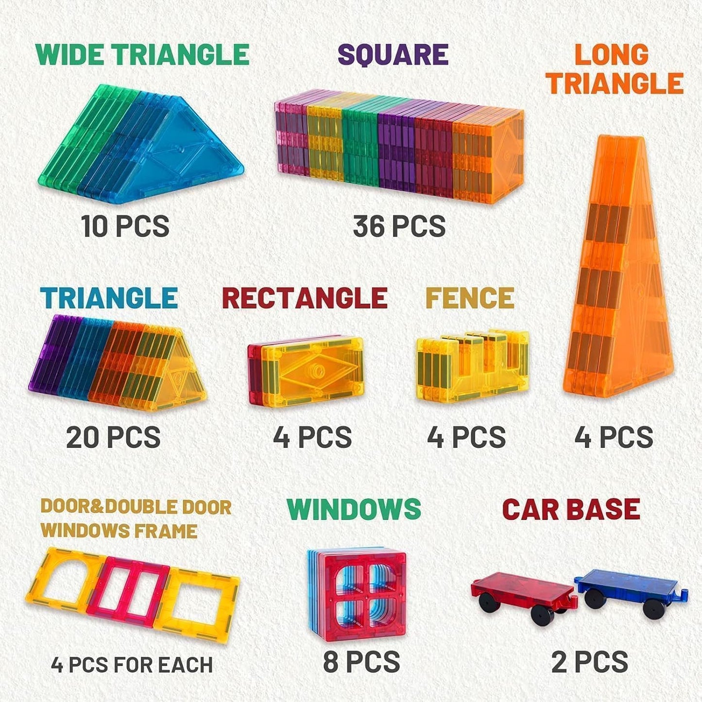 SKY-TOUCH 100PCS Magnetic Tiles, STEM Building Blocks Set, 3D Magnet Puzzles Stacking Blocks with 2 Cars, Sensory Stacking Magnetic Blocks Toys for 3+ Year Old Boys and Girls