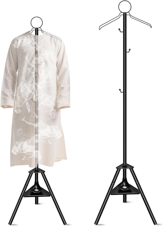 SKY-TOUCH Clothes Incense Burner Stand, Coat Rack with Incense Burner, Freestanding Metal Coat Rack with Hooks and Holes, Steam Hanging Coat Rack for Hanging Robes, Coats and Hats (Black 185cm)