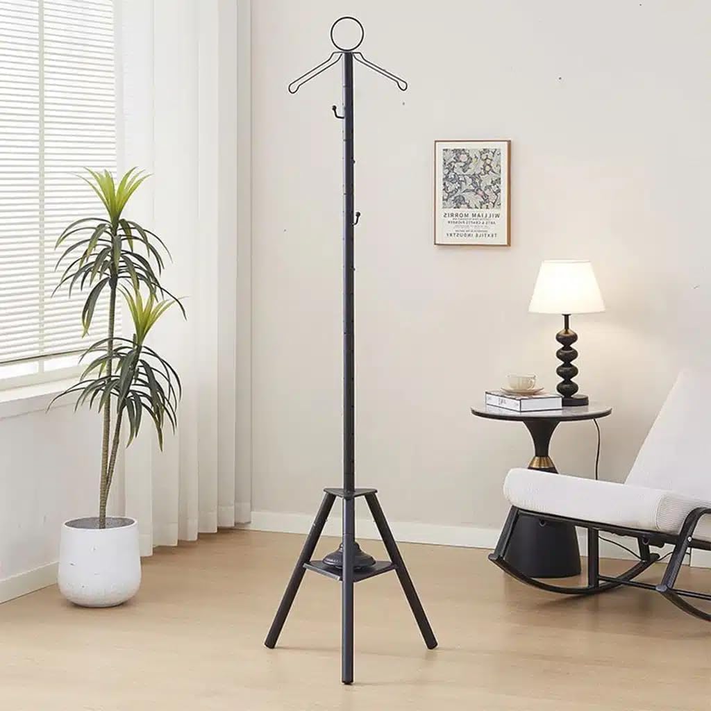 SKY-TOUCH Clothes Incense Burner Stand, Coat Rack with Incense Burner, Freestanding Metal Coat Rack with Hooks and Holes, Steam Hanging Coat Rack for Hanging Robes, Coats and Hats (Black 185cm)