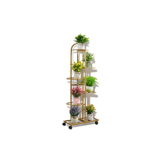 SKY-TOUCH 6-Tier Metal Plant Stand with Movable wheels – Tall 118cm Flower Shelf, Indoor/Outdoor Plant Organizer & Display Rack for Garden, Patio, or Living Room, Golden,47*118cm