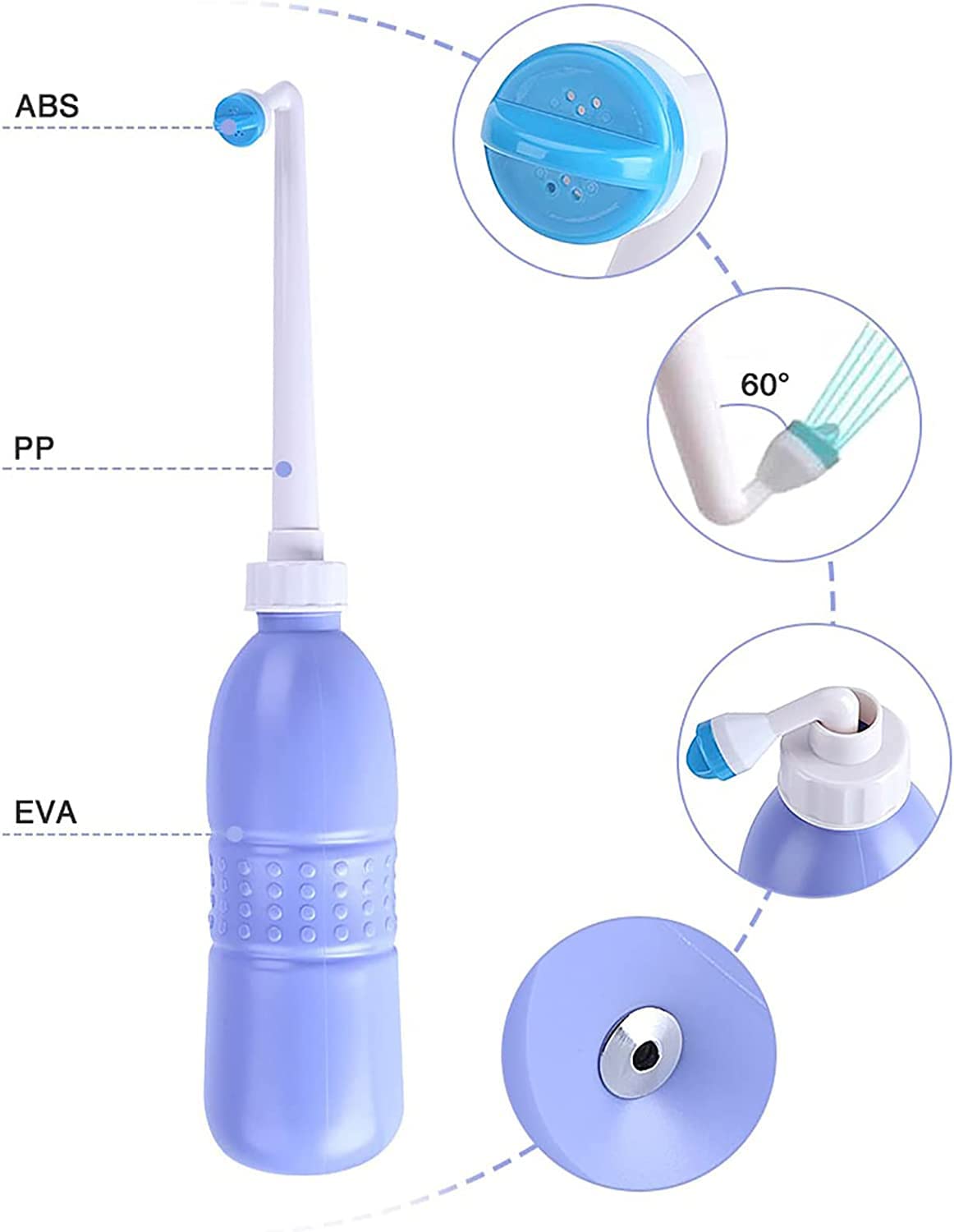 SKY-TOUCH Large Portable Shattaf Bidet Bottle for Personal Cleansing Use - Include Extended Nozzle - Personal Hygiene Care Toilet Bidet Spray -650ml Purple