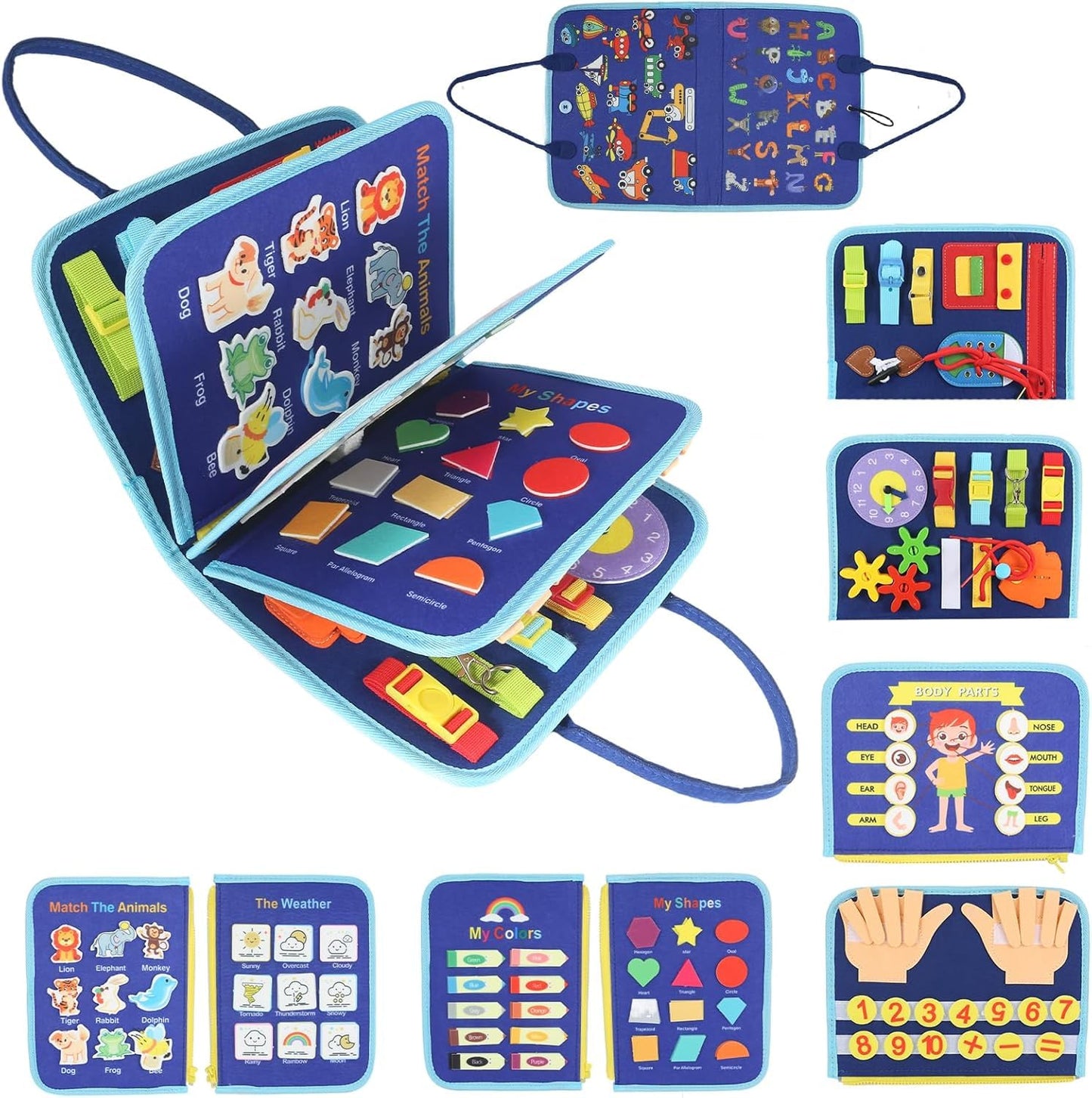 SKY-TOUCH Toddlers Busy Board Montessori Toys, Sensory Board for 3+ Year Olds, Fine Motor Skill Learning Activities, Birthday Gifts for Boys & Girls (Blue)