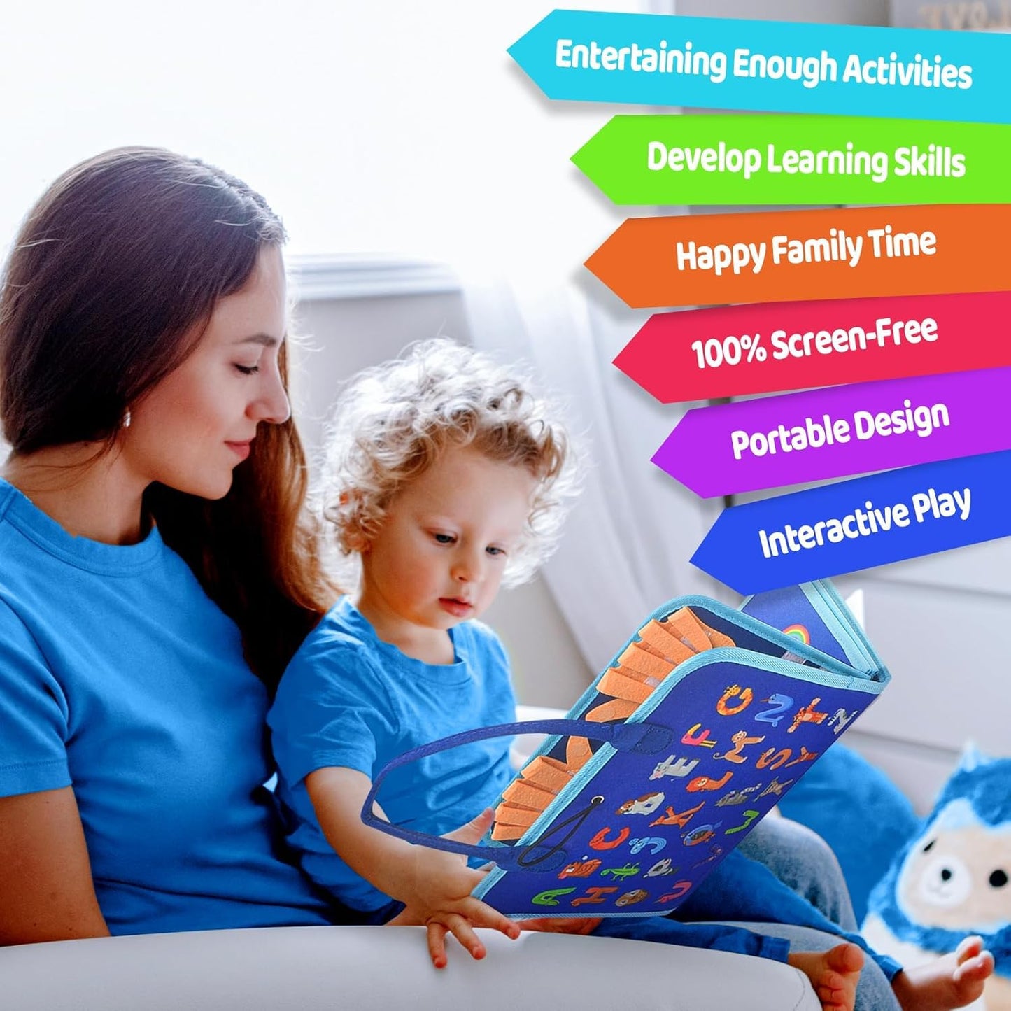 SKY-TOUCH Toddlers Busy Board Montessori Toys, Sensory Board for 3+ Year Olds, Fine Motor Skill Learning Activities, Birthday Gifts for Boys & Girls (Blue)