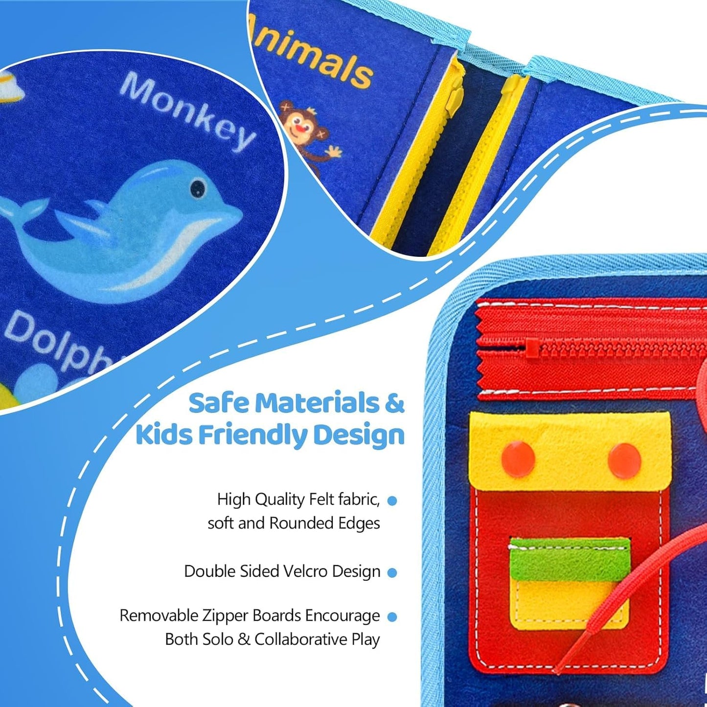 SKY-TOUCH Toddlers Busy Board Montessori Toys, Sensory Board for 3+ Year Olds, Fine Motor Skill Learning Activities, Birthday Gifts for Boys & Girls (Blue)