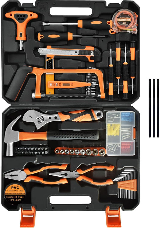 SKY-TOUCH 82 Pieces Hand Tool Kit, Home Repair Tools Case, General Household Tool Kit with Solid Carrying Box Carbon Steel Hardware for Daily Home Repair, Ideal for Home or Work Use