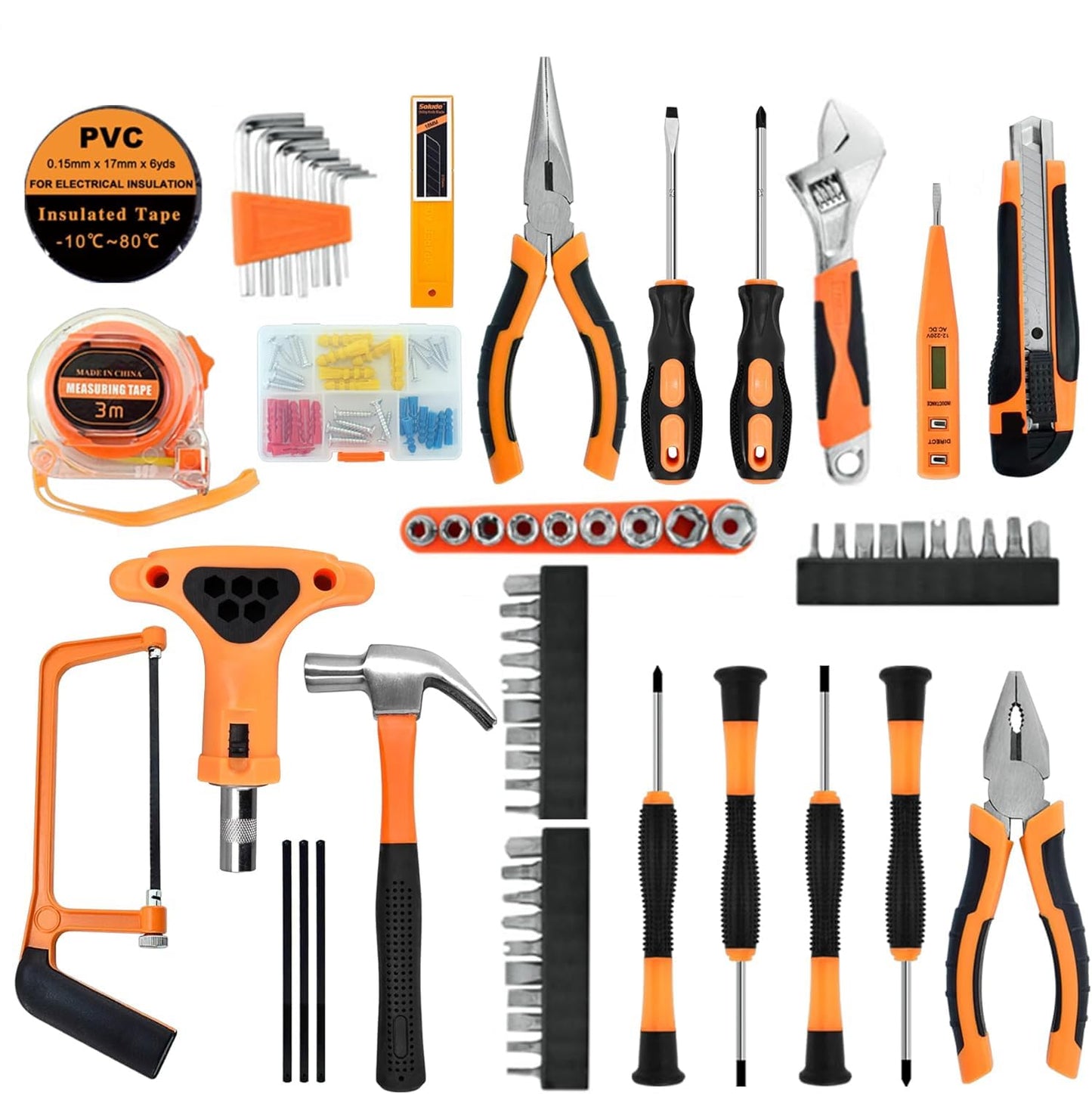 SKY-TOUCH 82 Pieces Hand Tool Kit, Home Repair Tools Case, General Household Tool Kit with Solid Carrying Box Carbon Steel Hardware for Daily Home Repair, Ideal for Home or Work Use
