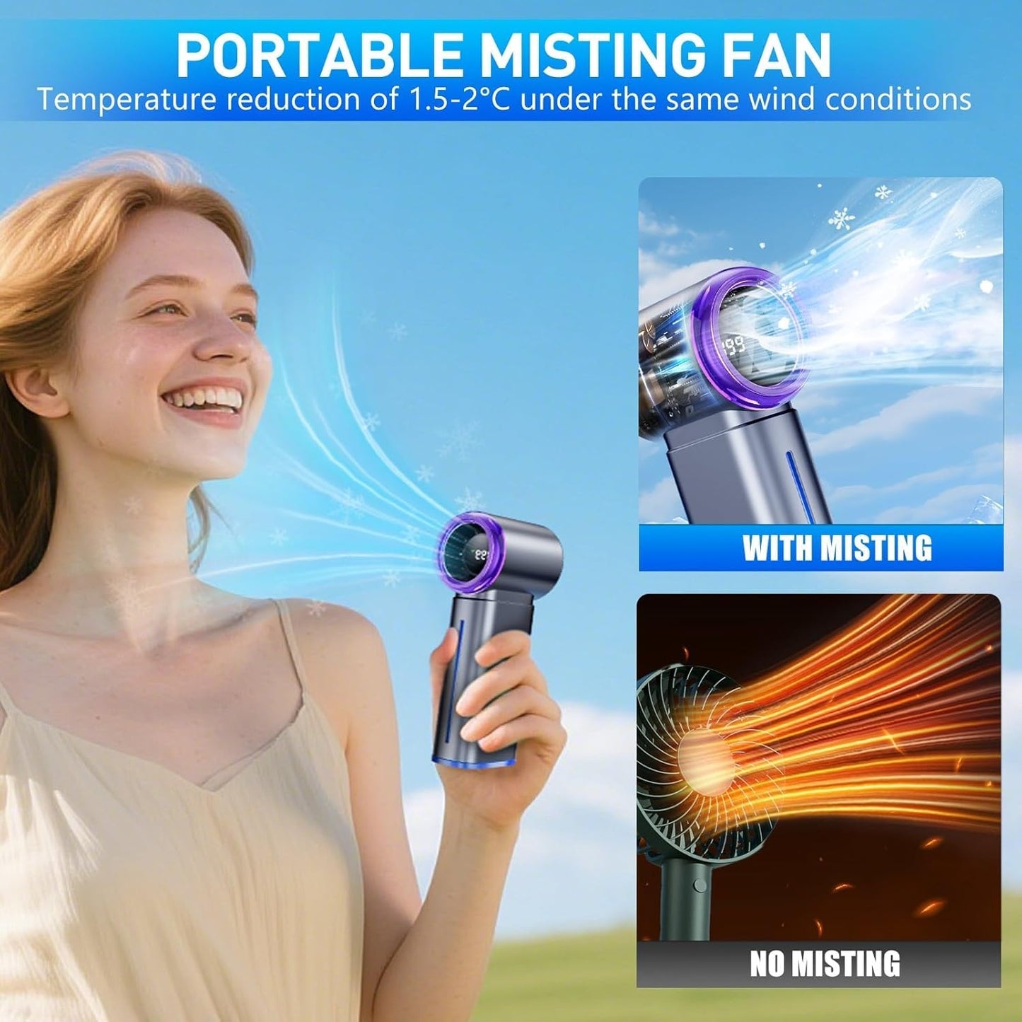 SKY-TOUCH Personal Portable Handheld Fan, Mini Fan, Mister Fans with LED Digital Display, 1-199 Speeds Adjustable, for Kids Girls Women Men Home Office Indoor Outdoor Travelling