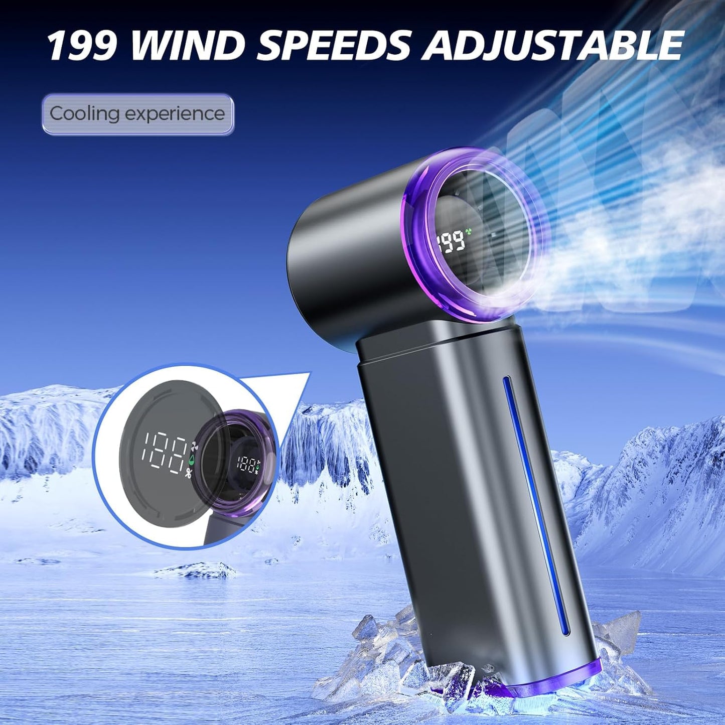 SKY-TOUCH Personal Portable Handheld Fan, Mini Fan, Mister Fans with LED Digital Display, 1-199 Speeds Adjustable, for Kids Girls Women Men Home Office Indoor Outdoor Travelling
