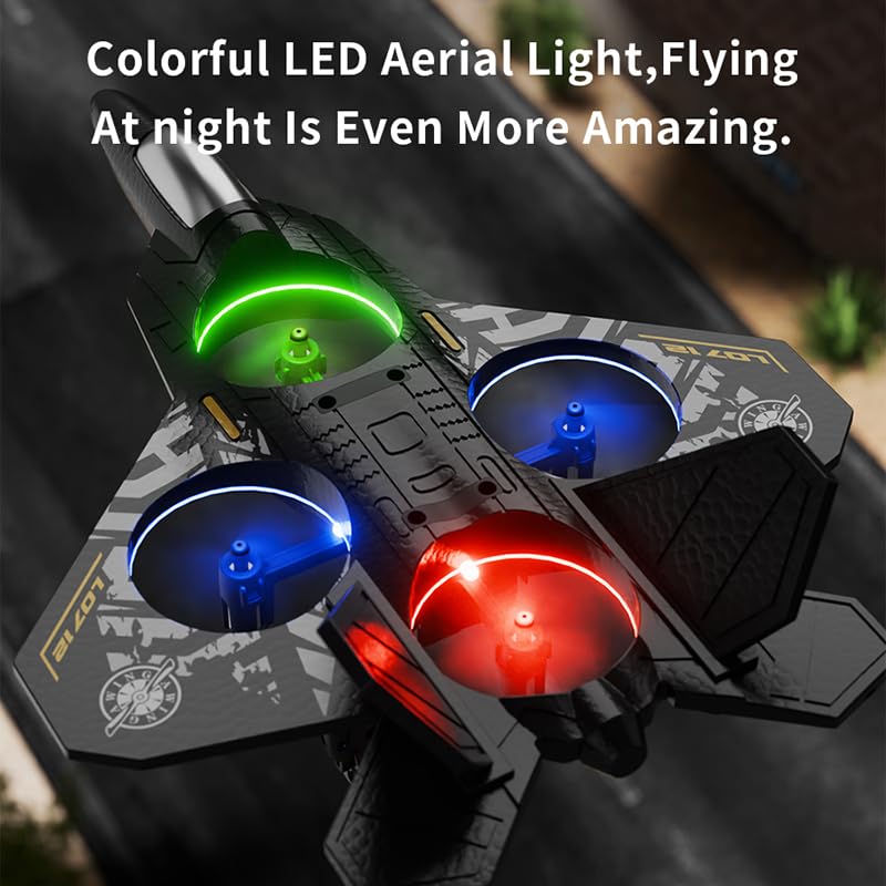 SKY-TOUCH Foam RC Plane Drone for Kids Adults, 2.4GHz Remote Control Fighter Jet Airplane with LED Lights, Auto Hover, 360° Flip, Gravity Sensing, Easy to Fly Beginner RC Toy Gift