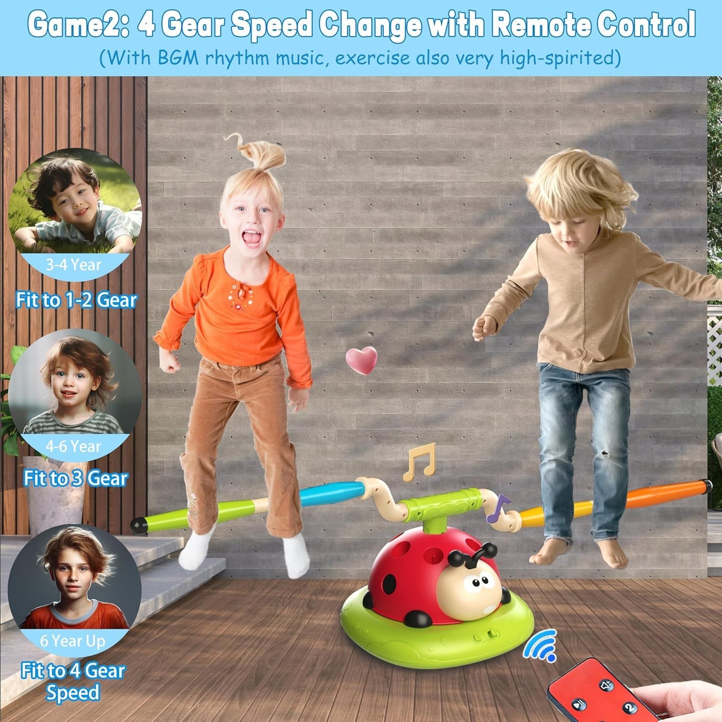 SKY-TOUCH 3-in-1 Ladybug Stomp Rocket Launcher Toy with Music, Ring Toss & Jump Game, Remote Control Indoor Outdoor Active Play Educational Toys for Kids Ages 3-8, Birthday Gift for Boys and Girls