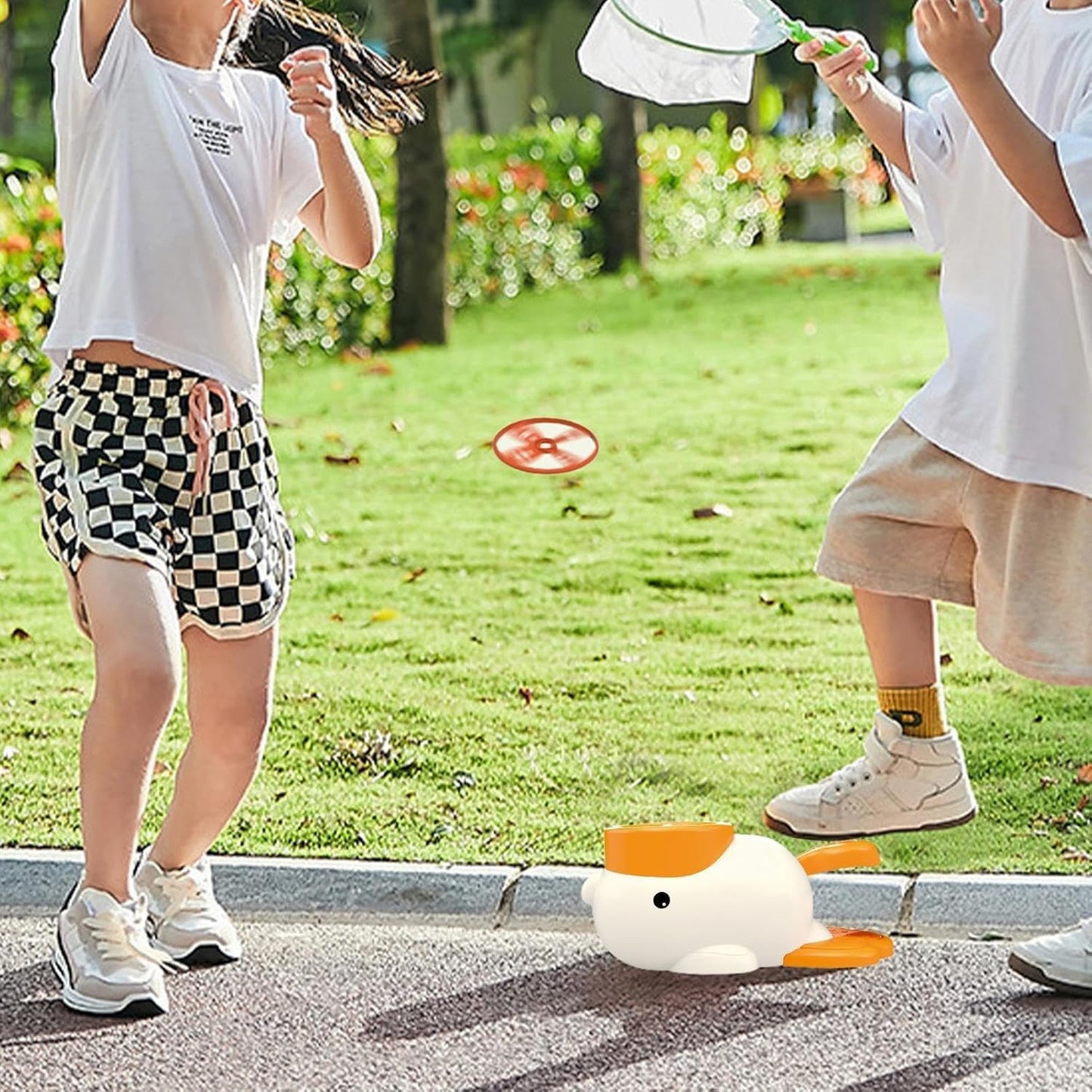 SKY-TOUCH Flying Disc Toy Rocket Launcher for Kids Ages 3-8,Duck Catch Game,Pop-up Frisbee Machine,Frisbee Launcher Toy Chase,Indoor and Outdoor Sports,Perfect Kids Birthday Party Gift