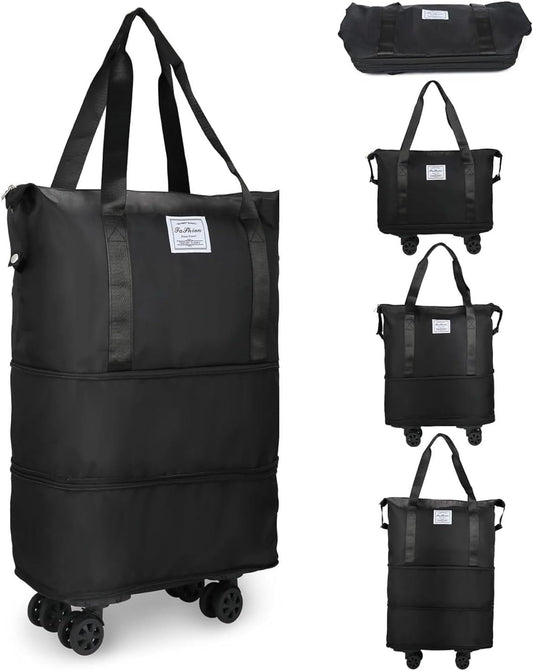 SKY-TOUCH Expandable Extra Large Travel Oxford Duffel Bag with Wheels, Expandable Foldable Luggage Bag, Suitcase with Spinner Wheels, Duffel Bag for Men and Women Lightweight Suitcases, Black