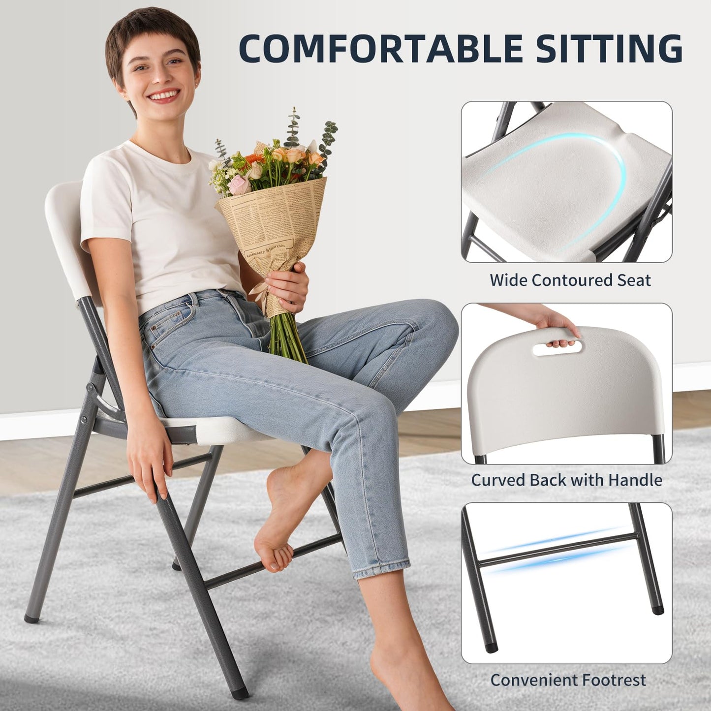 SKY-TOUCH 1 PACK Plastic Folding Chairs, Heavy Duty Foldable Indoor Outdoor Trestle Folding Seats for Office, Garden Event Party, Art & Crafts, Camping Picnics