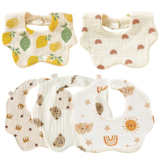 SKY-TOUCH Muslin Baby Drooling Bibs 5/10pack, 100% Cotton Soft Absorbent Bandana Drool Bibs with Adjustable Snaps Cotton for Teething and Drooling Unisex Baby