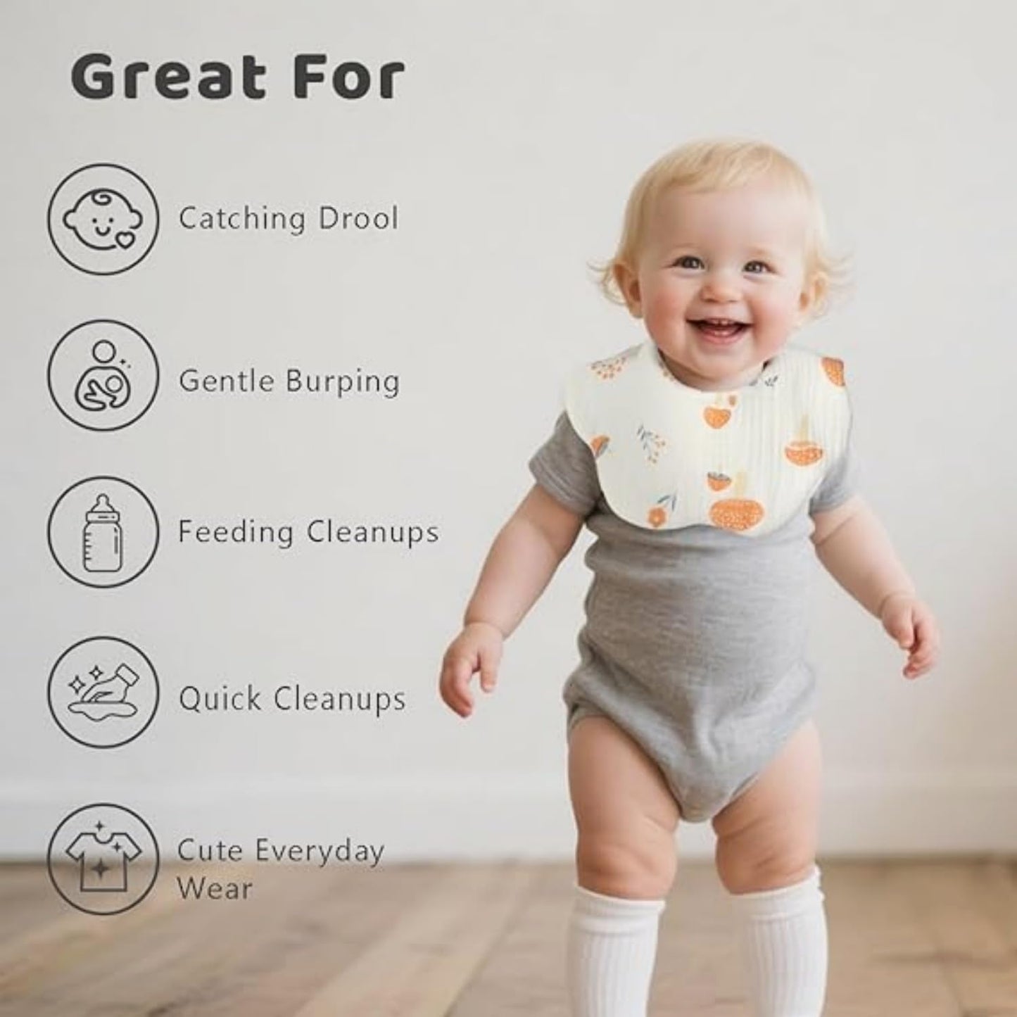 SKY-TOUCH Muslin Baby Drooling Bibs 5/10pack, 100% Cotton Soft Absorbent Bandana Drool Bibs with Adjustable Snaps Cotton for Teething and Drooling Unisex Baby