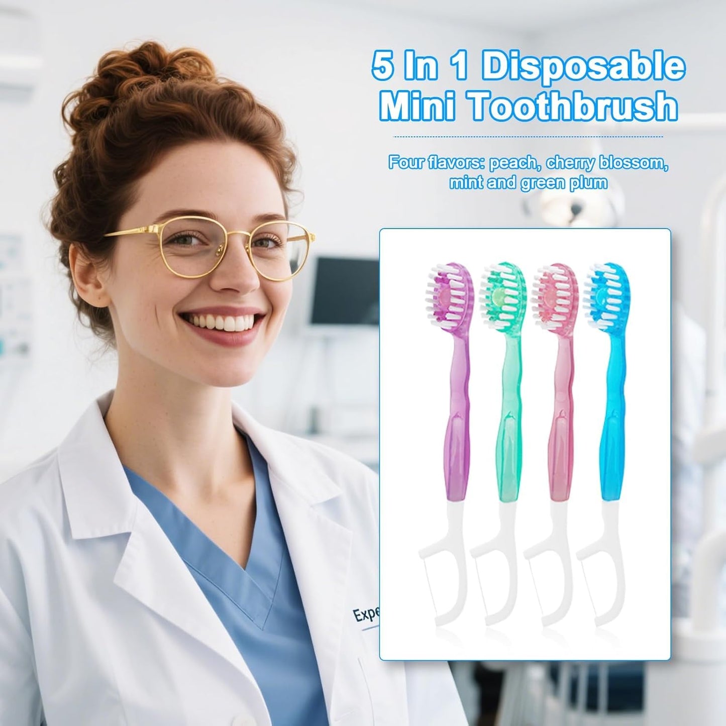 SKY-TOUCH 5 in 1 Toothbrush & Floss, 26Pcs mini toothbrushes with Toothpaste, All in one Oral Care on The go, 5 in 1 mini Brush, Toothpaste and Floss, Disposable Travel Toothbrush Set