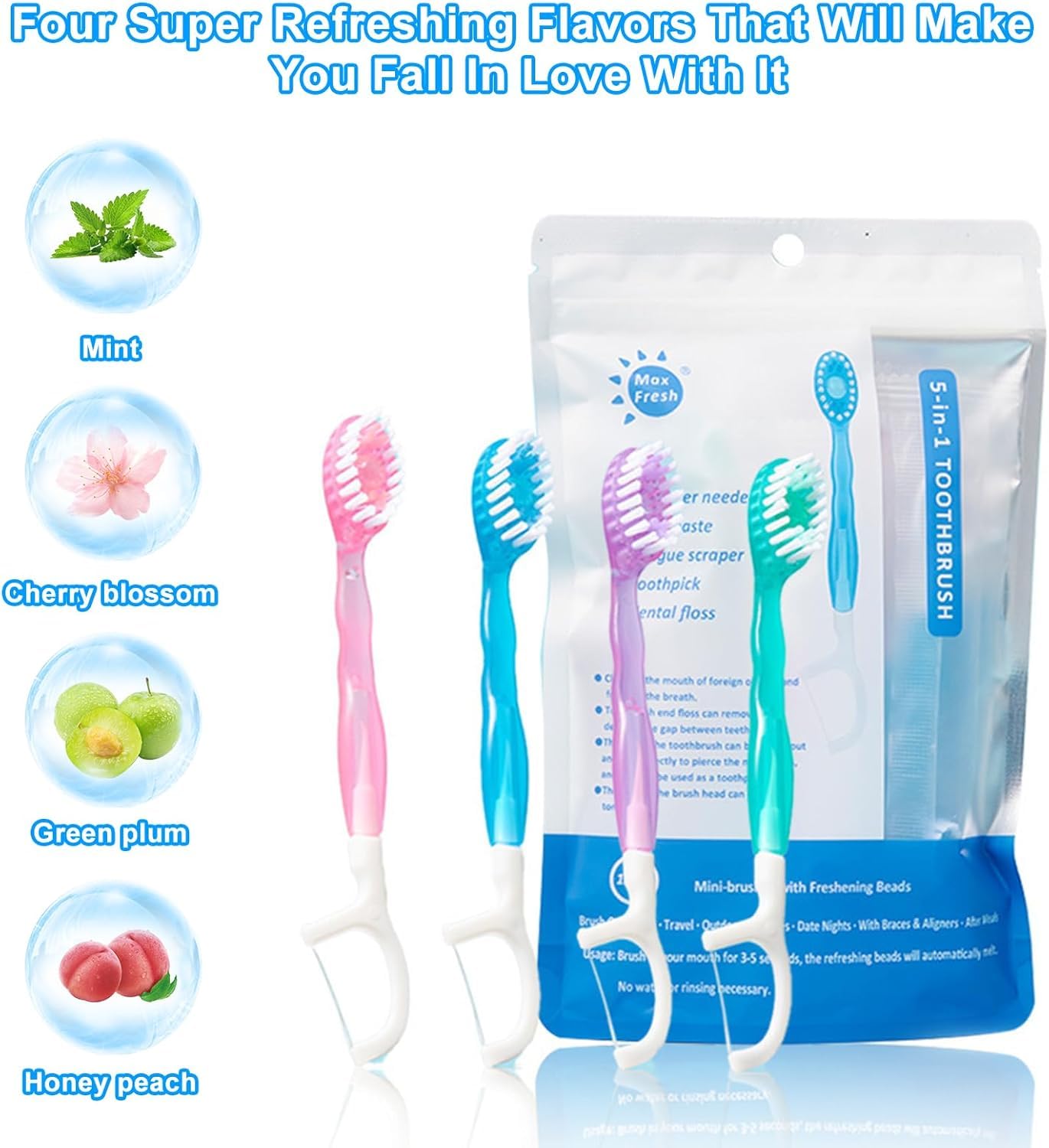 SKY-TOUCH 5 in 1 Toothbrush & Floss, 26Pcs mini toothbrushes with Toothpaste, All in one Oral Care on The go, 5 in 1 mini Brush, Toothpaste and Floss, Disposable Travel Toothbrush Set