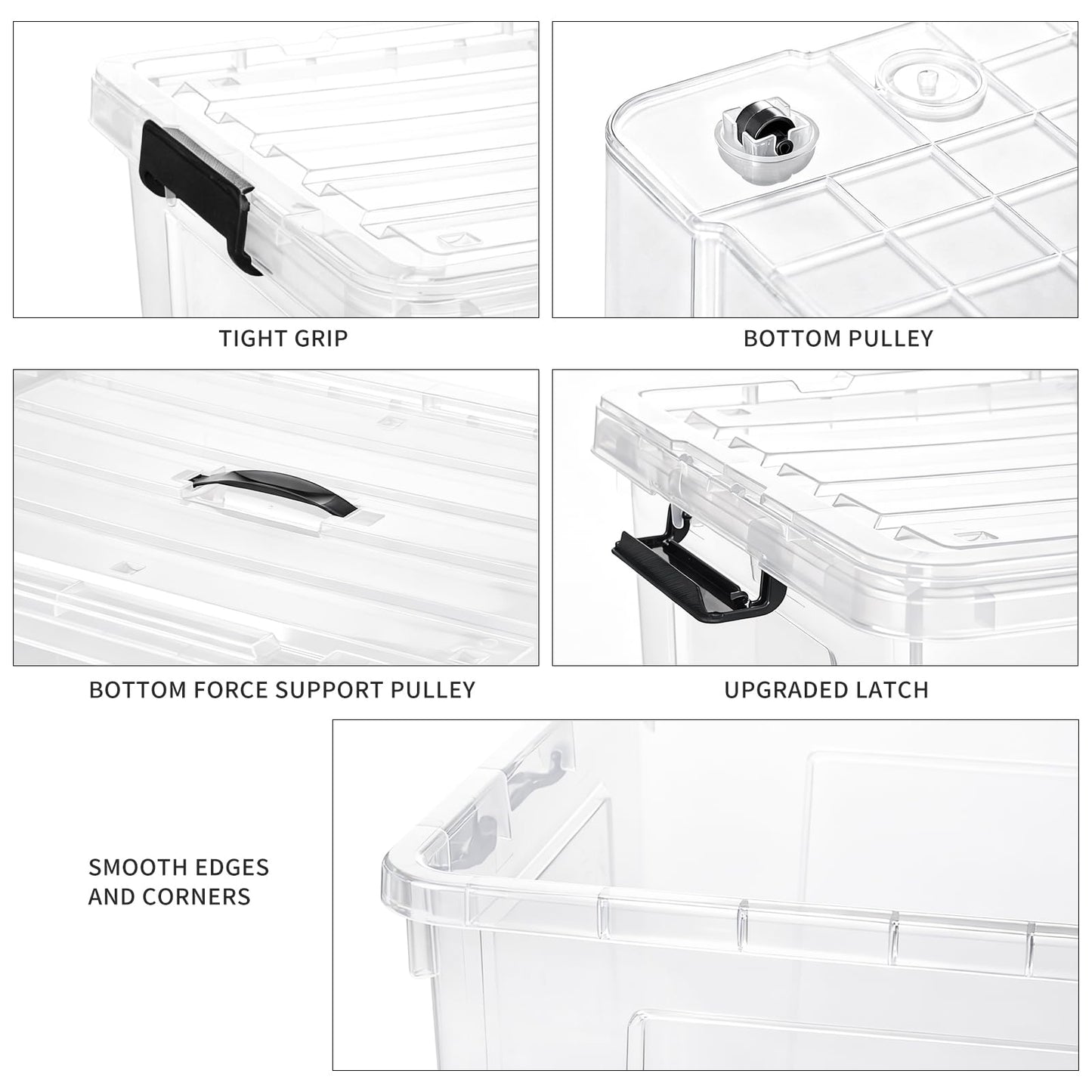 SKY-TOUCH Clear Plastic Storage Box with Lockable Lid & Wheels,Plastic Organizer Bin with Handles,for Storing Clothes, Toys, Tools