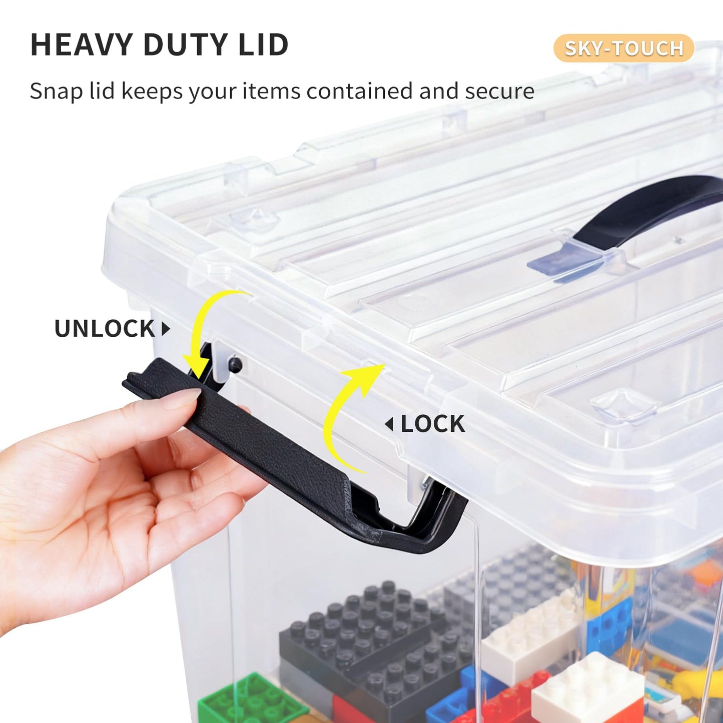 SKY-TOUCH Clear Plastic Storage Box with Lockable Lid & Wheels,Plastic Organizer Bin with Handles,for Storing Clothes, Toys, Tools