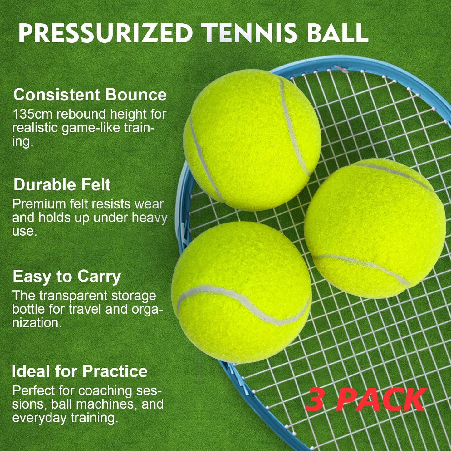 SKY-TOUCH 3Pcs Tennis Balls : 135cm High Bounce Practice Balls in Sealed Tub parent asin