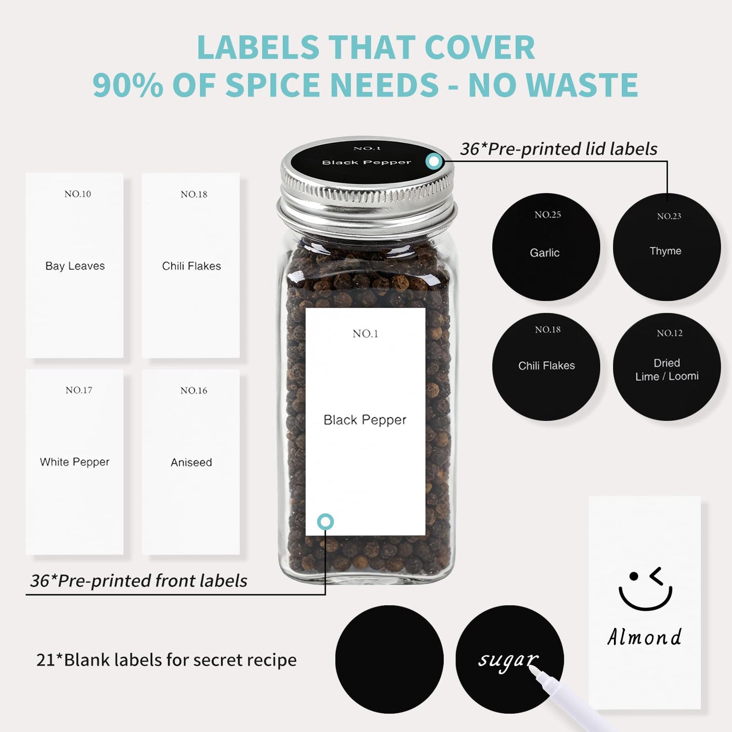 SKY-TOUCH 24 pack Glass Spice Jars with Shaker Lids,Seal Seasoning Jars with Labels for Kitchen,Spice,Cabinet, Drawer,120ml Glass,with Collapsible Funnel and Mark pen